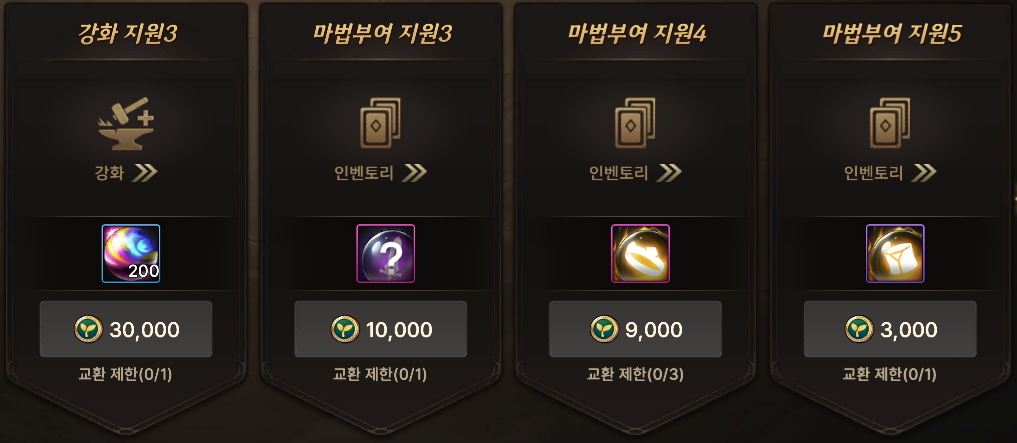 강화 지원3과 마법부여 지원3·4·5 목록